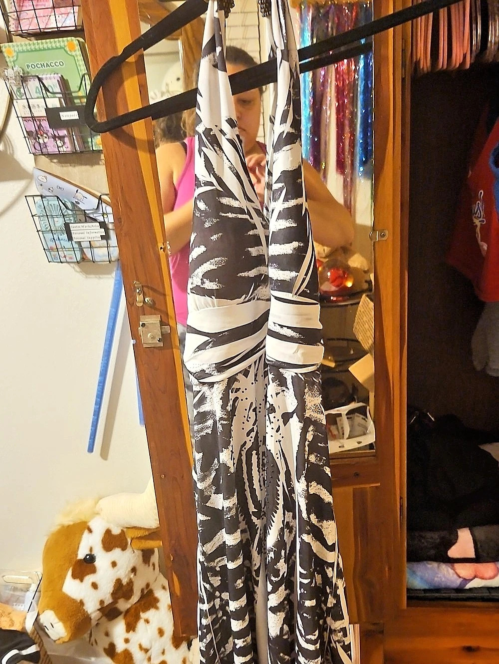Abstract Print Maxi Dress in Black & White With Tiger Image . Used Condition.